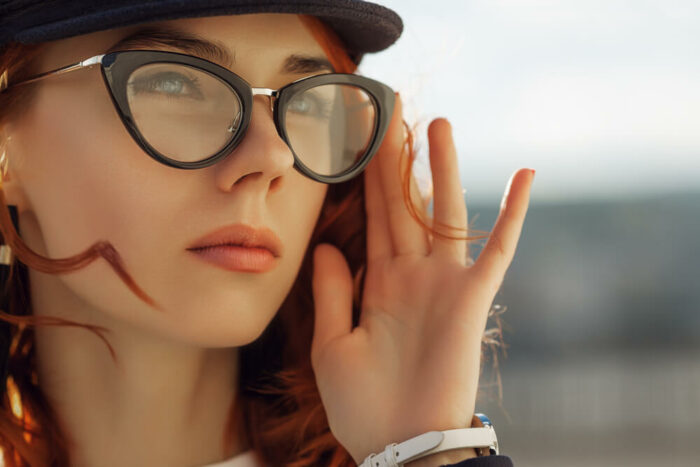 young woman with trendy eyeglasses